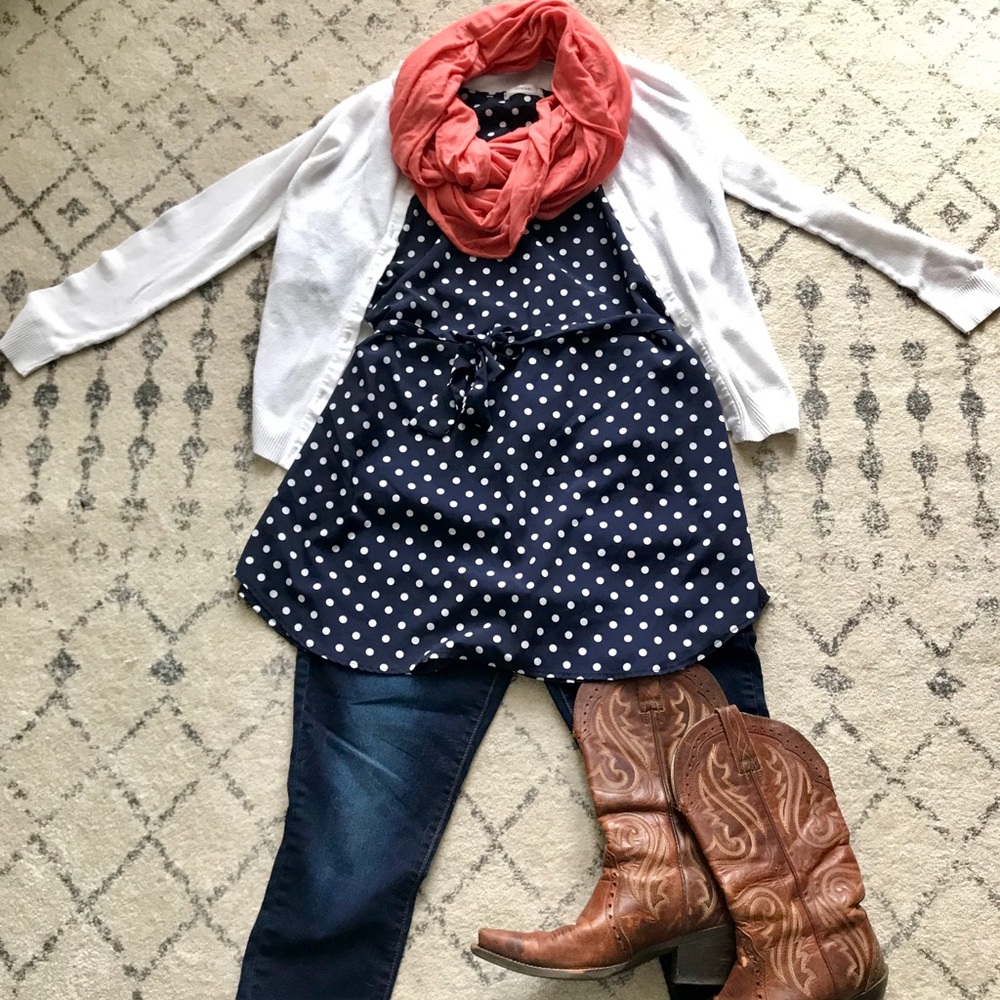 1X ModCloth Navy & White Polka Dot Synthetic Tunic